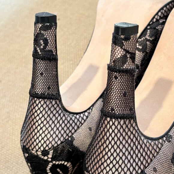 Beverly Feldman Shoes Womens 6 Lace Bow Peep Toe Heels Fishnet Whimsigoth - Picture 13 of 16